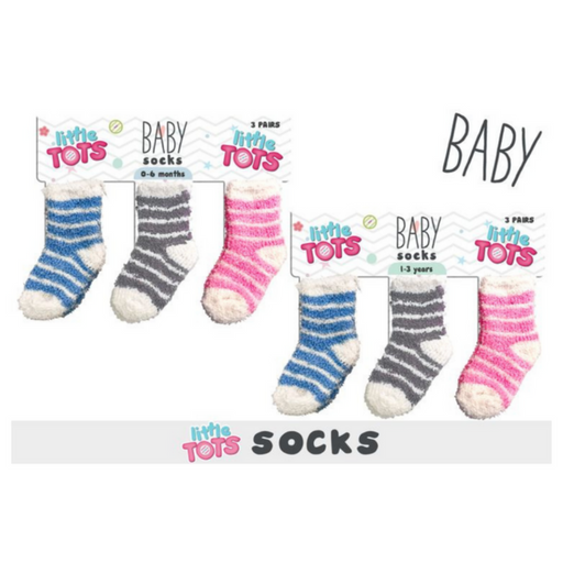 Baby microfiber socks 3 pack assorted for 0-6 months and 6-12 months soft warm infant socks