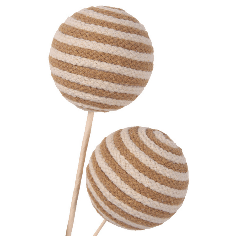 Decorative stem with three 2-tone rope balls on a 50cm wire stem for Christmas floral or vase arrangements