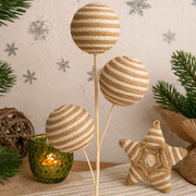 Decorative stem with three 2-tone rope balls on a 50cm wire stem for Christmas floral or vase arrangements