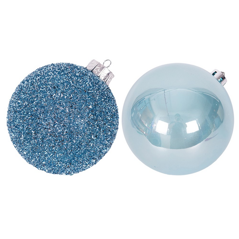 Bauble 15cm Pale Blue Assorted – Elegant large Christmas tree ornaments in assorted pale blue finishes