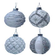 Ronis Bauble 8cm White Silver Assorted