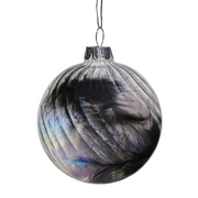 8cm clear glass Christmas bauble with soft white feathers inside