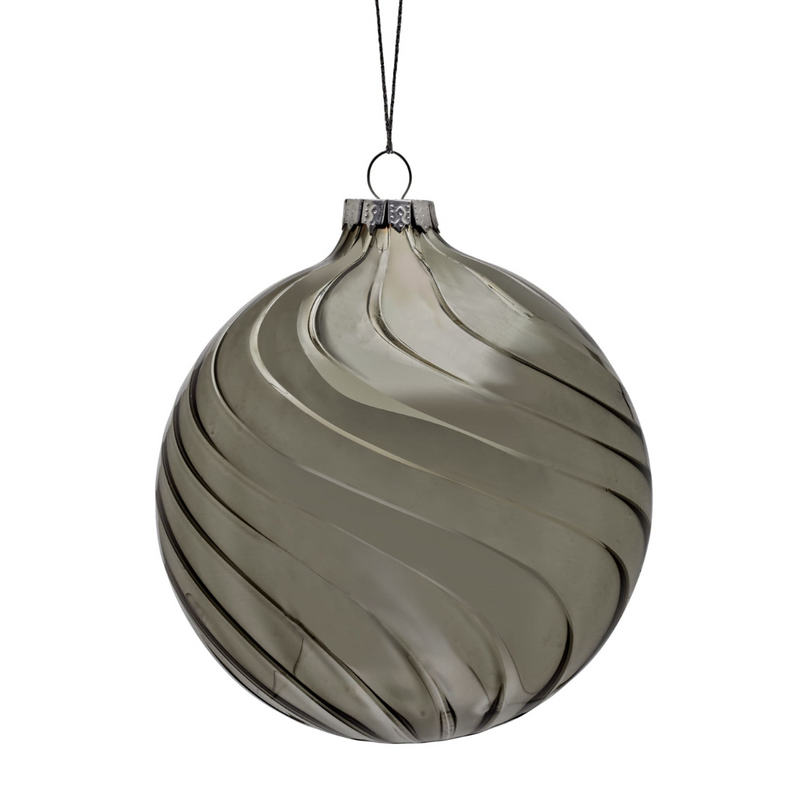 10cm metallic silver striped glass Christmas bauble
