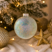 8cm clear glass Christmas bauble filled with pale pastel sequins