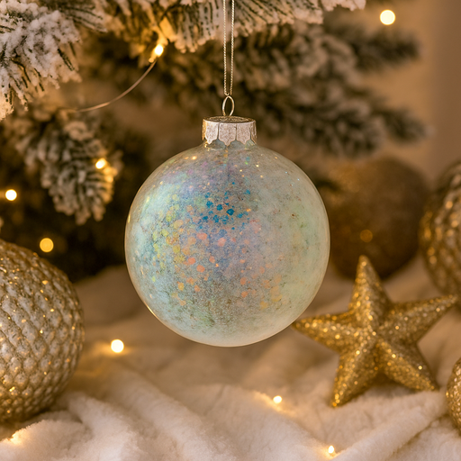 8cm clear glass Christmas bauble filled with pale pastel sequins