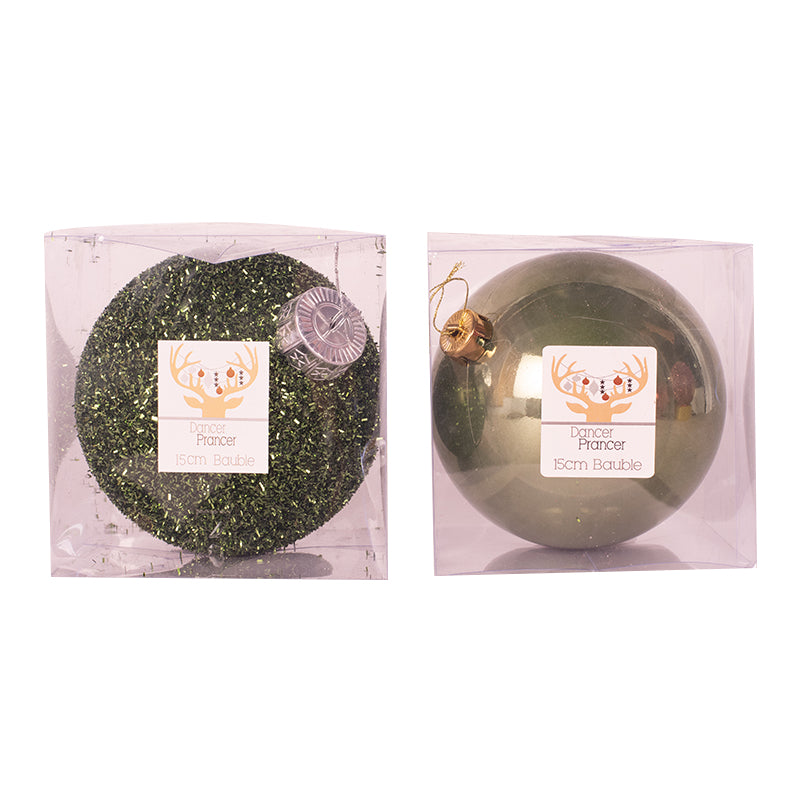 Ronis Bauble Pearl Finish and Tinsel Finish 15cm Emerald Green Assorted