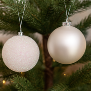 15cm white Christmas bauble with pearl and tinsel finishes assorted