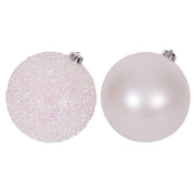 15cm white Christmas bauble with pearl and tinsel finishes assorted