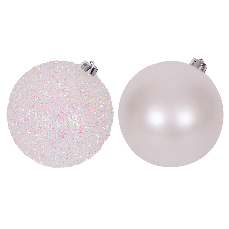 15cm white Christmas bauble with pearl and tinsel finishes assorted