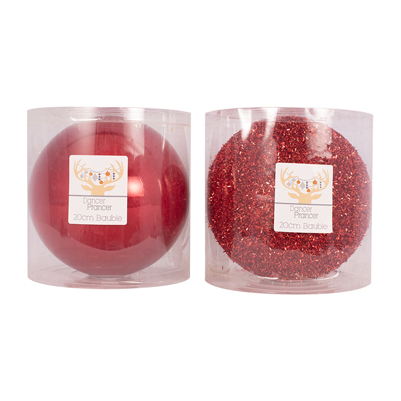 Ronis Bauble Pearl Finish and Tinsel Finish 20cm Red Assorted