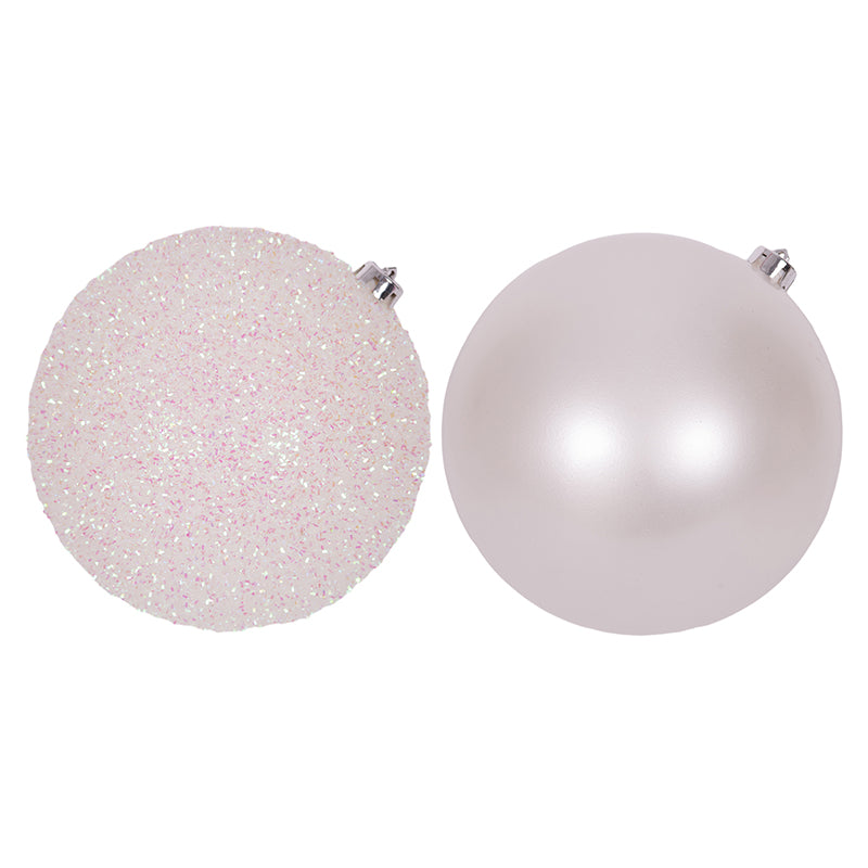 Large 20cm white Christmas bauble with pearl and tinsel finishes assorted