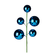 Mirrored blue bauble pick with six shiny ornaments on a green wired stem, 56cm long