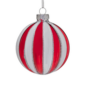 8cm red and white striped glass Christmas bauble ornament