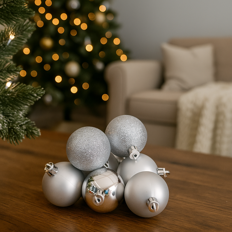 Silver shatterproof Christmas baubles 5cm set of 8 for holiday tree decoration