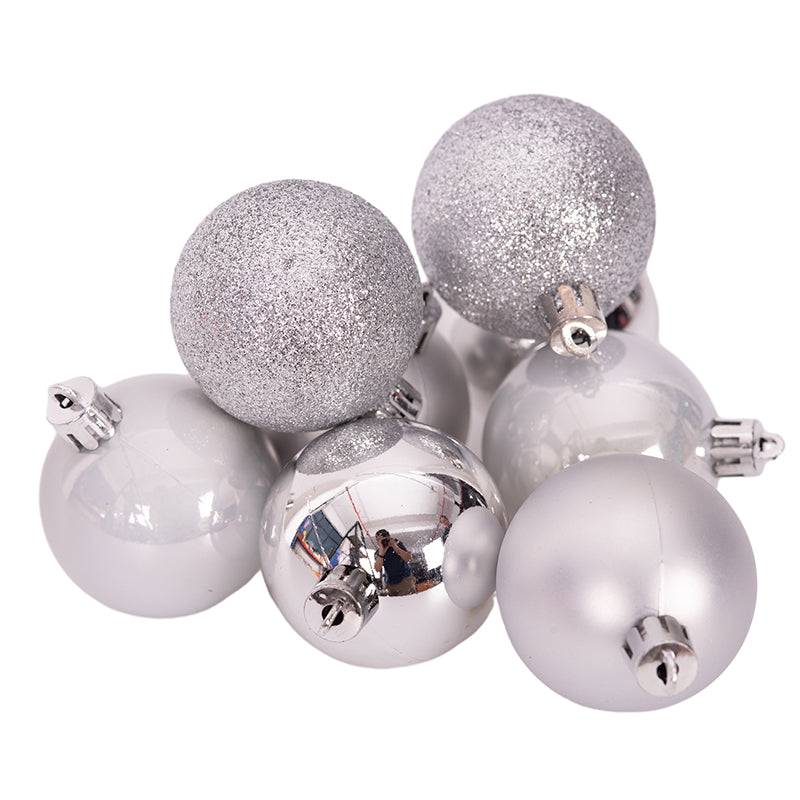 Silver shatterproof Christmas baubles 5cm set of 8 for holiday tree decoration