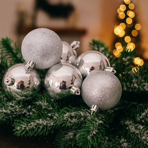 Silver shatterproof Christmas baubles 6cm set of 6 for holiday tree decoration