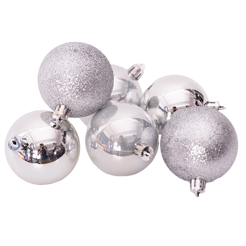 Silver shatterproof Christmas baubles 6cm set of 6 for holiday tree decoration