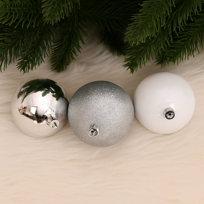 Silver shatterproof Christmas baubles 8cm set of 3 for holiday tree decoration