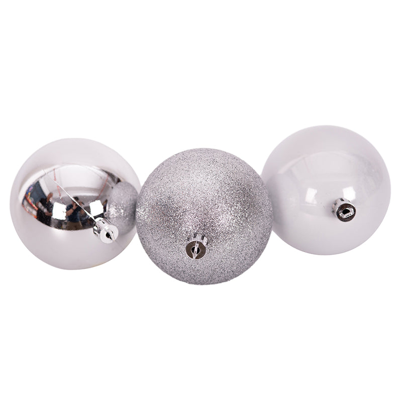 Silver shatterproof Christmas baubles 8cm set of 3 for holiday tree decoration