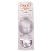 Silver shatterproof Christmas baubles 8cm set of 3 for holiday tree decoration