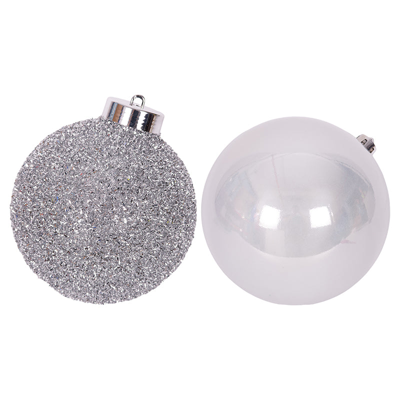 Large 20cm silver Christmas bauble with shiny and tinsel finishes assorted