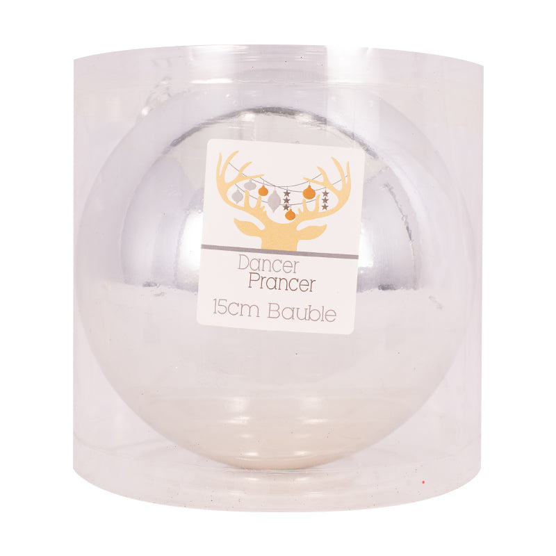 Ronis Bauble Shiny Finish and Tinsel Finish (in PVC Tube) 15cm Silver Assorted