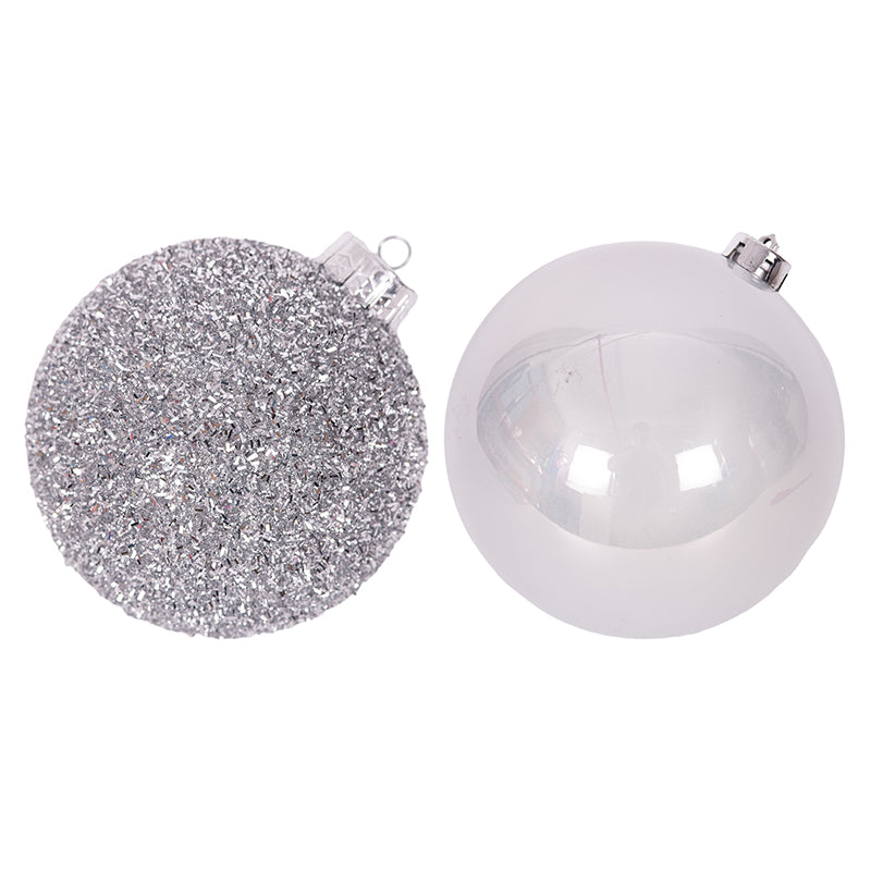 Ronis Bauble Shiny Finish and Tinsel Finish (in PVC Tube) 15cm Silver Assorted