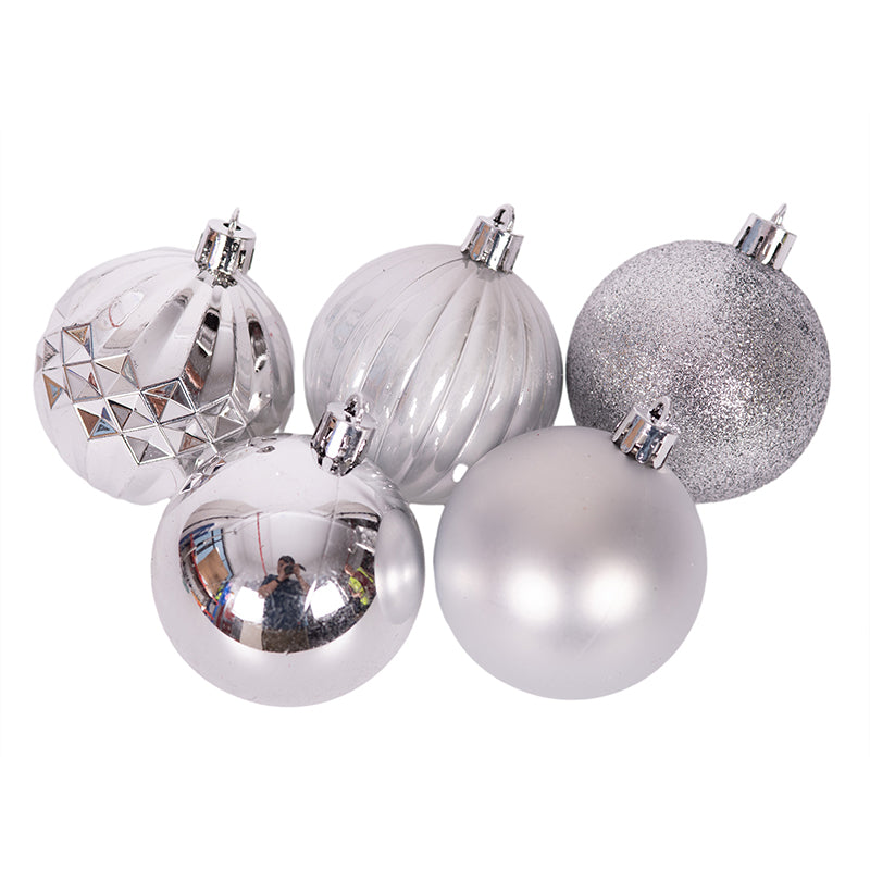 Set of 35 shatterproof Christmas baubles, 6cm assorted finishes, sleigh bells design