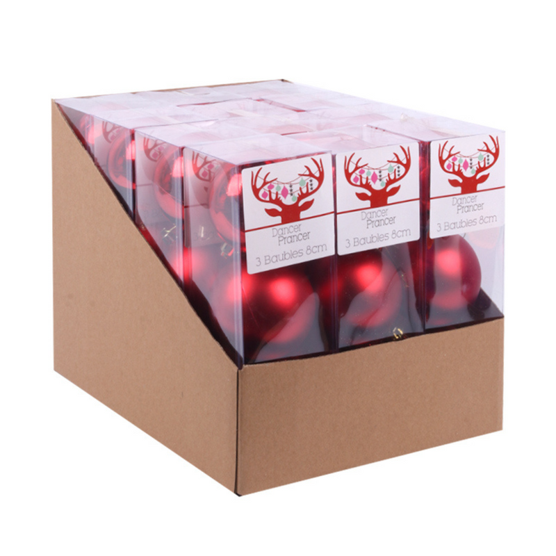 Ronis Baubles Plum Red 8cm Pack of 3