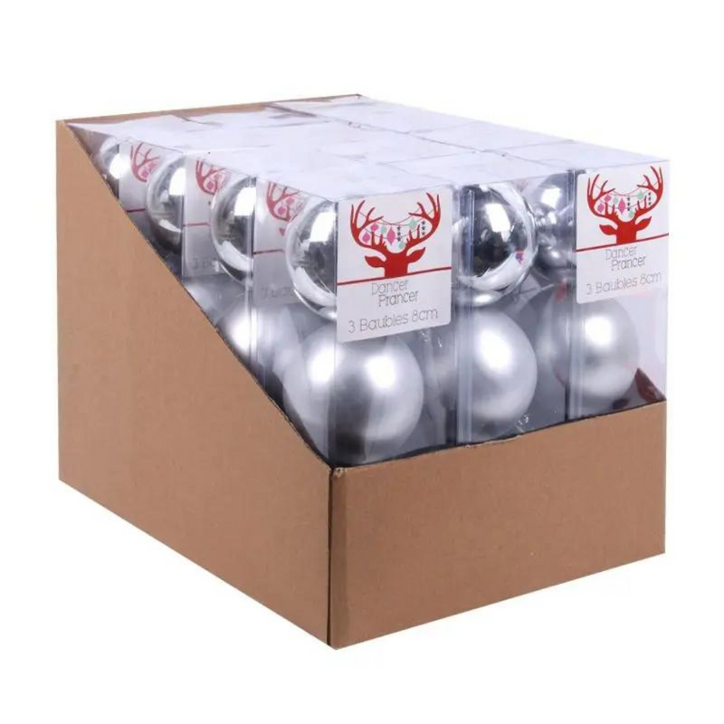 Ronis Baubles Silver 8cm Pack of 3
