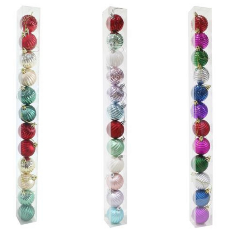 Ronis Baubles Ribbed 5cm 12pk Assorted
