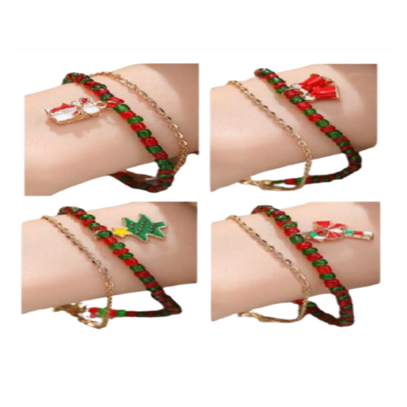 Ronis Bead And Chain Bracelet With Alloy Charm Set Red Green Bead 2pc Assorted