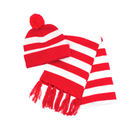 Ronis Beanie and Scarf Set Red and White