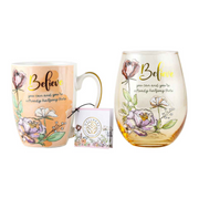 Ronis Believe Mug and Stemless Gift Set Mug 400ml Glass 600ml