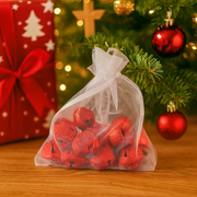 Set of 15 red 2cm bells in a transparent organza drawstring bag for crafts and holiday décor