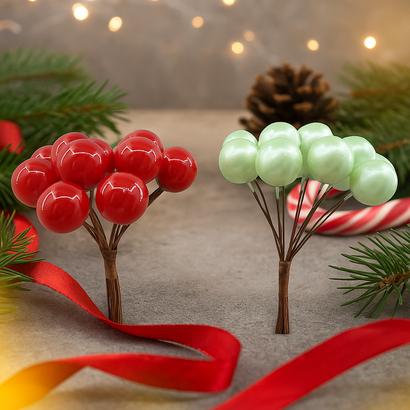 Red and green berry bunch 10cm assorted Christmas decoration