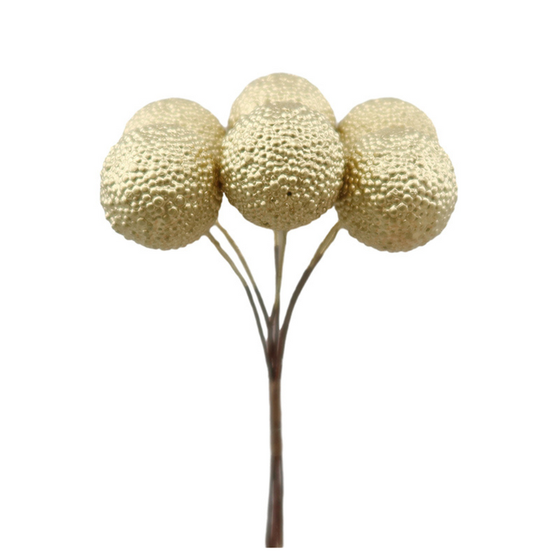 Gold berry bunch with icing glitter finish, 10cm decorative Christmas pick