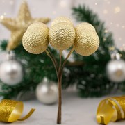 Gold berry bunch with icing glitter finish, 10cm decorative Christmas pick