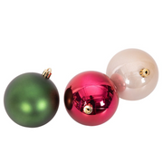 Berry mix shatterproof Christmas baubles in red and plum tones, 3-pack, 8cm ornaments