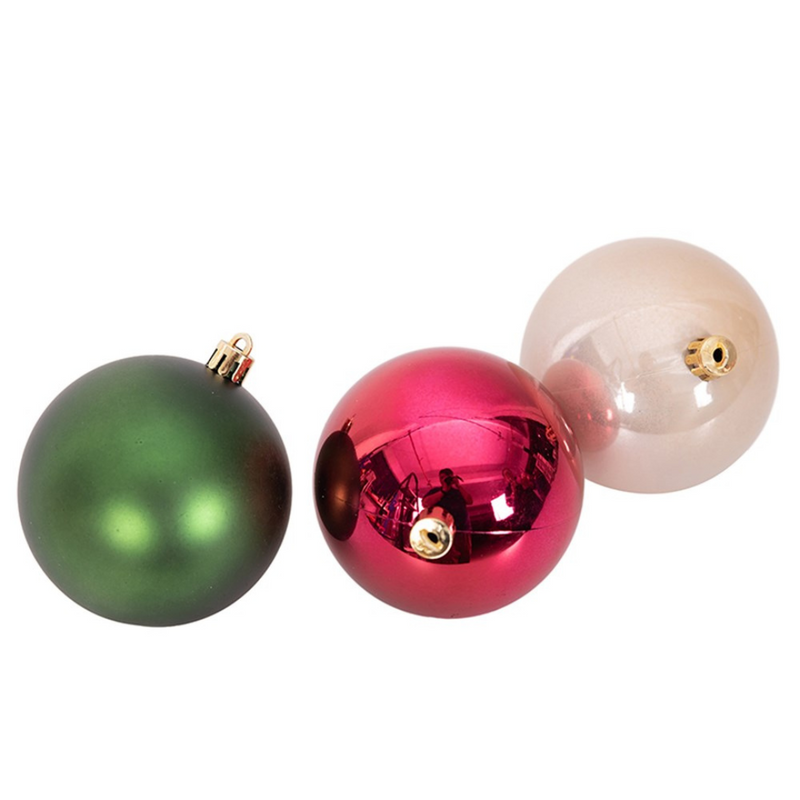 Berry mix shatterproof Christmas baubles in red and plum tones, 3-pack, 8cm ornaments