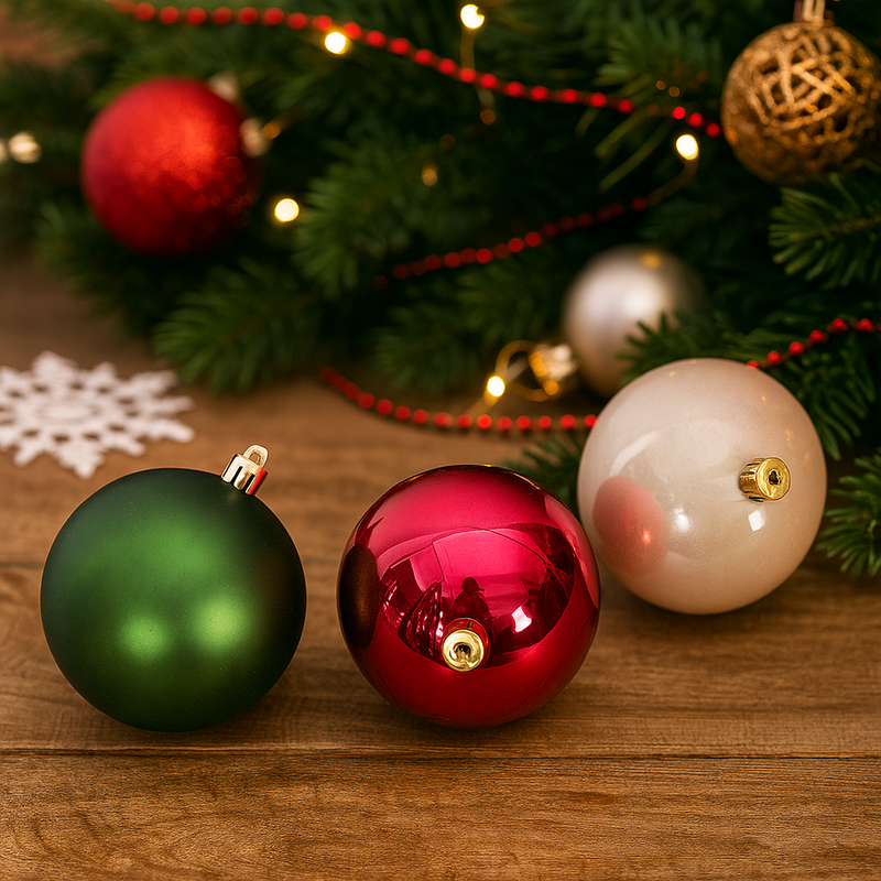 Berry mix shatterproof Christmas baubles in red and plum tones, 3-pack, 8cm ornaments