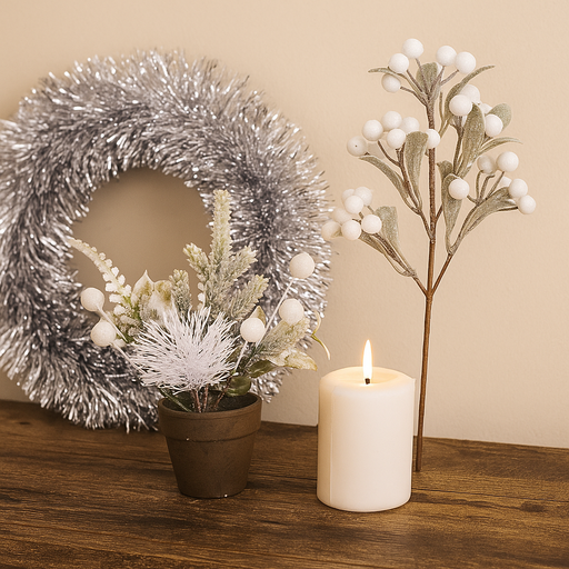 25cm white berry picks assorted designs for Christmas decoration