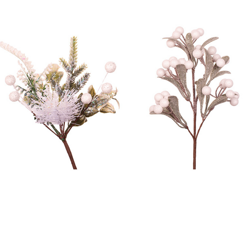 25cm white berry picks assorted designs for Christmas decoration