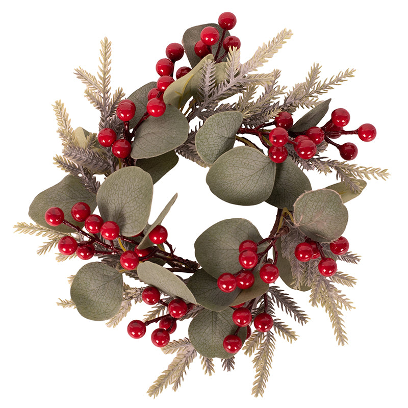 Berry and Leaf Wreath 24cm – Festive Christmas wreath with red berries and green foliage
