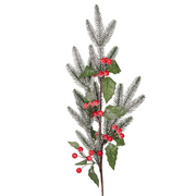 Artificial berry and pine stem 88cm Christmas floral decoration with red berries and green pine