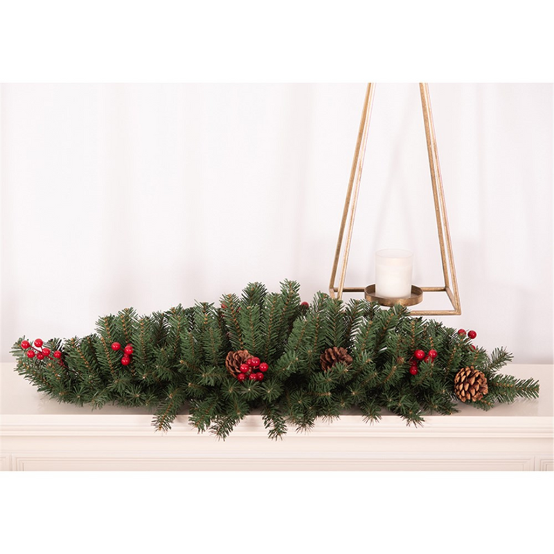 90cm Christmas swag with 167 tips, red berries, and pinecones – festive door or mantel decoration