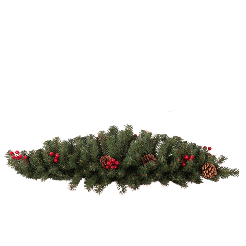 90cm Christmas swag with 167 tips, red berries, and pinecones – festive door or mantel decoration