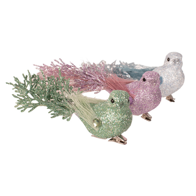 Bird with clip 14x7x5cm assorted Christmas tree ornaments