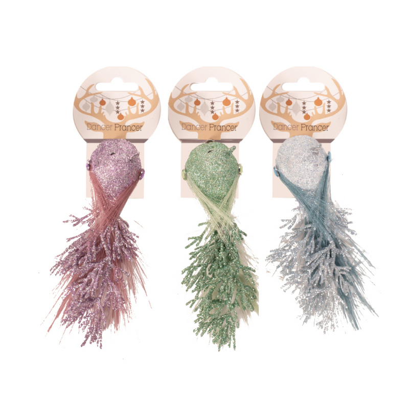 Bird with clip 14x7x5cm assorted Christmas tree ornaments