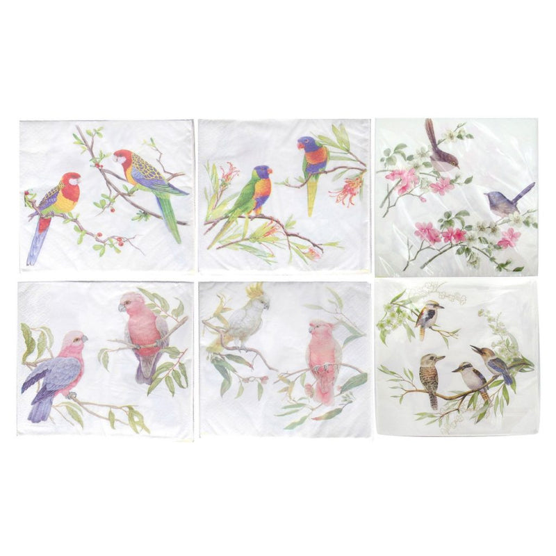Ronis Birds Napkins 20pk 33x33cm Assorted